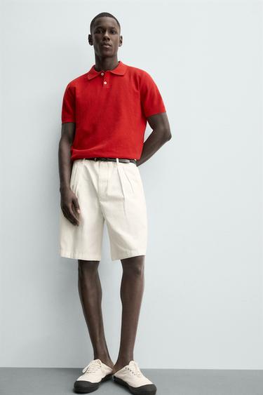 POLO EN MAILLE REGULAR FIT STRUCTURÉ - Rouge de Zara - Image 5