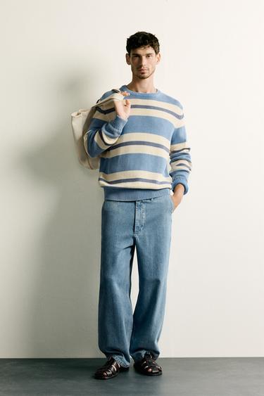 JERSEY REGULAR FIT JACQUARD RAYAS LAVADO - Azul de Zara