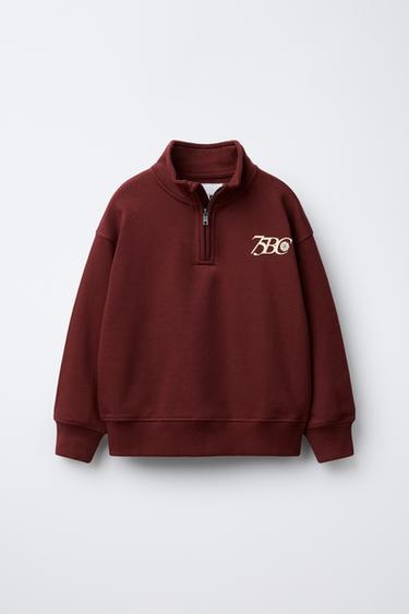SWEATSHIRT AND JOGGERS WITH TEXT - Burgundy by Zara - Image 1