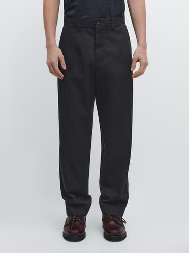 Zara Relaxed fit cotton trousers - Navy blue