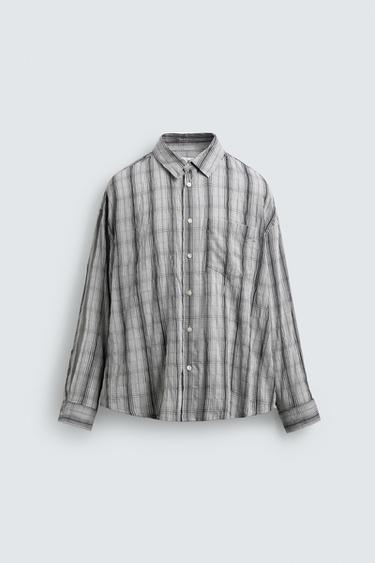 RELAXED FIT CHECK SHIRT - Pearl grey by Zara