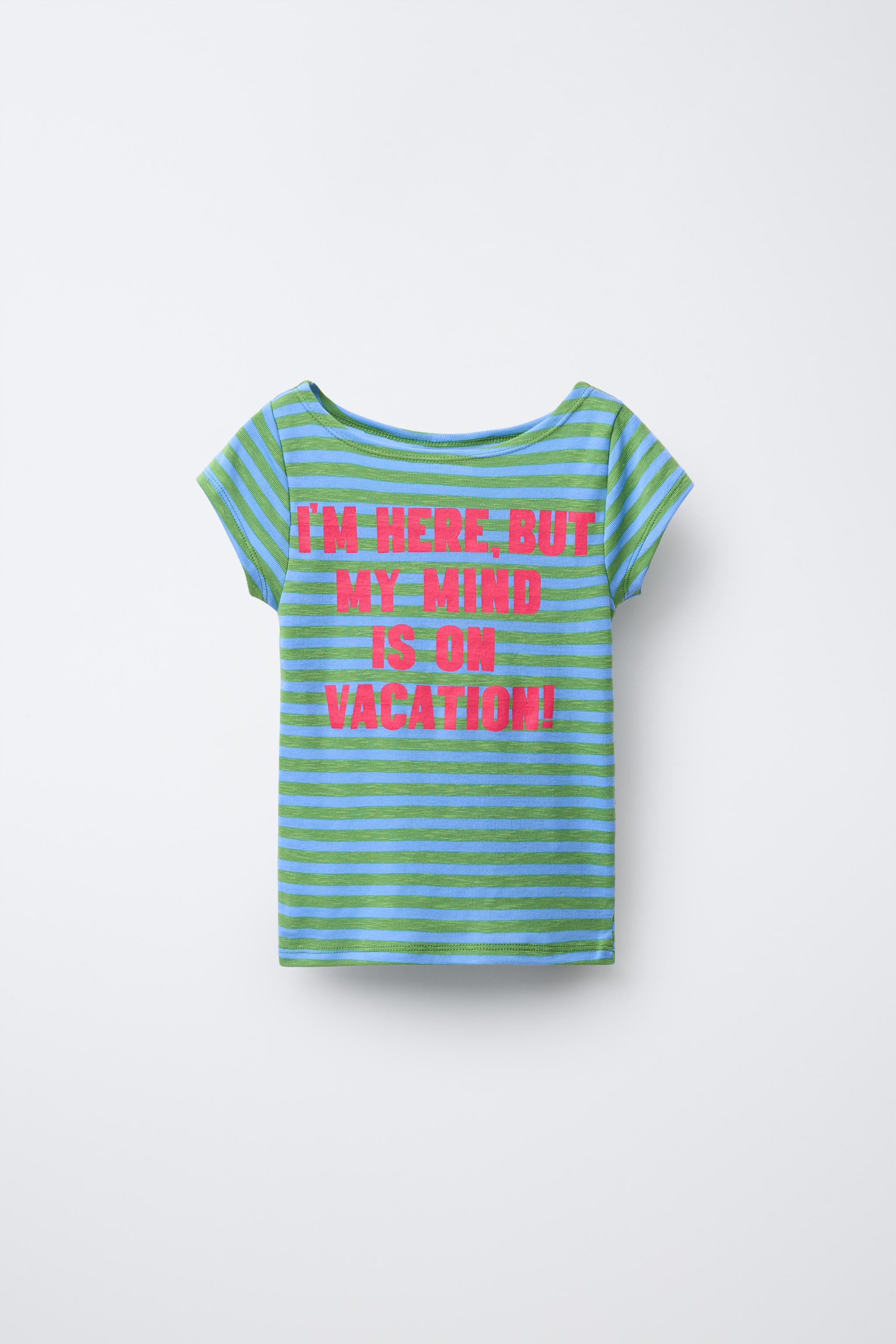STRIPED T-SHIRT WITH TEXT - Green | ZARA Canada