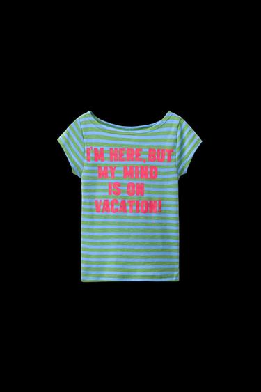 STRIPED SLOGAN T-SHIRT - Green by Zara - Image 0