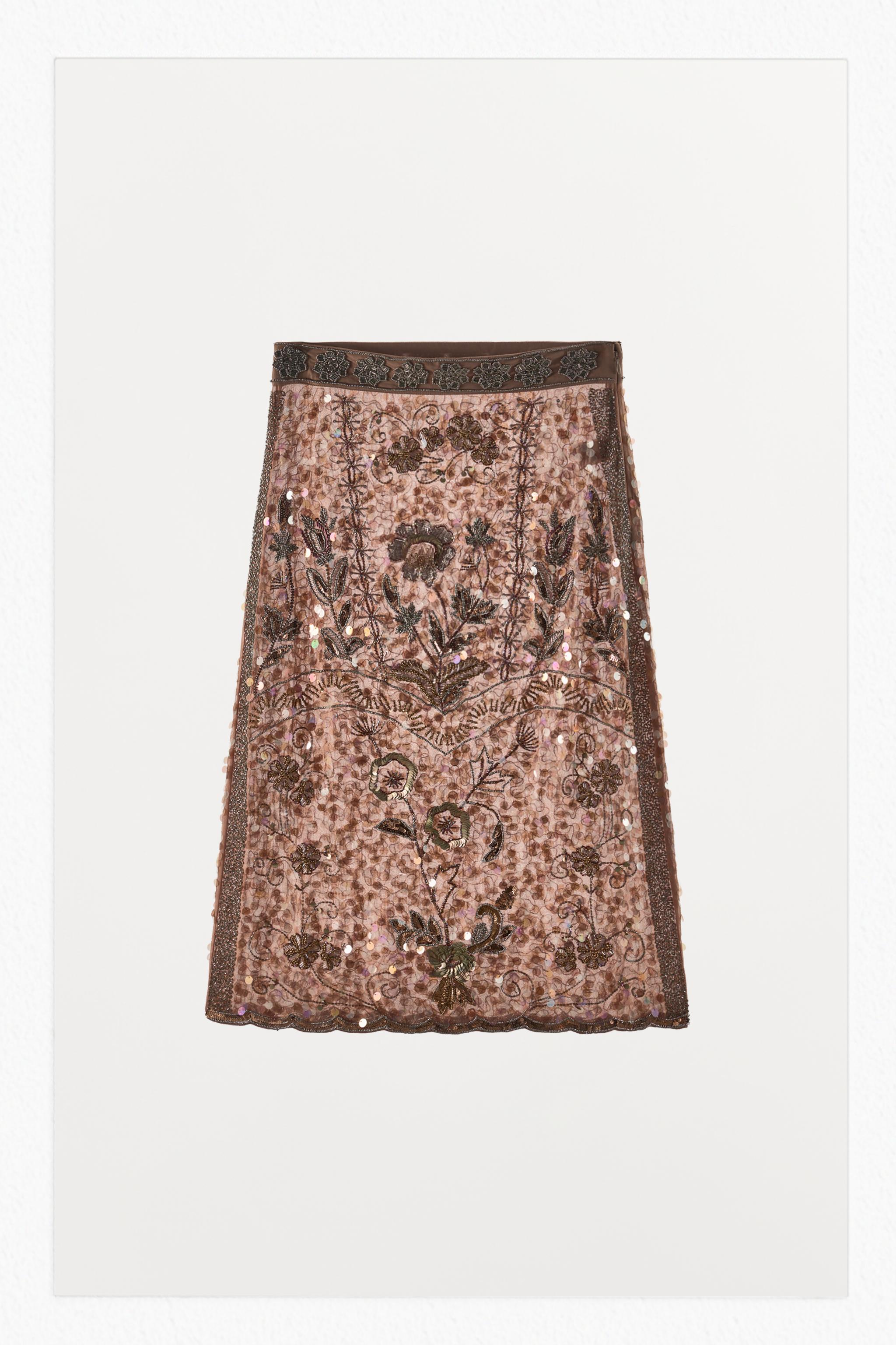 LIMITED EDITION EMBROIDERED BEADED MIDI SKIRT