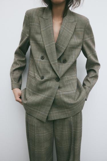 DOUBLE-BREASTED CHECK BLAZER - camel by Zara - Image 0