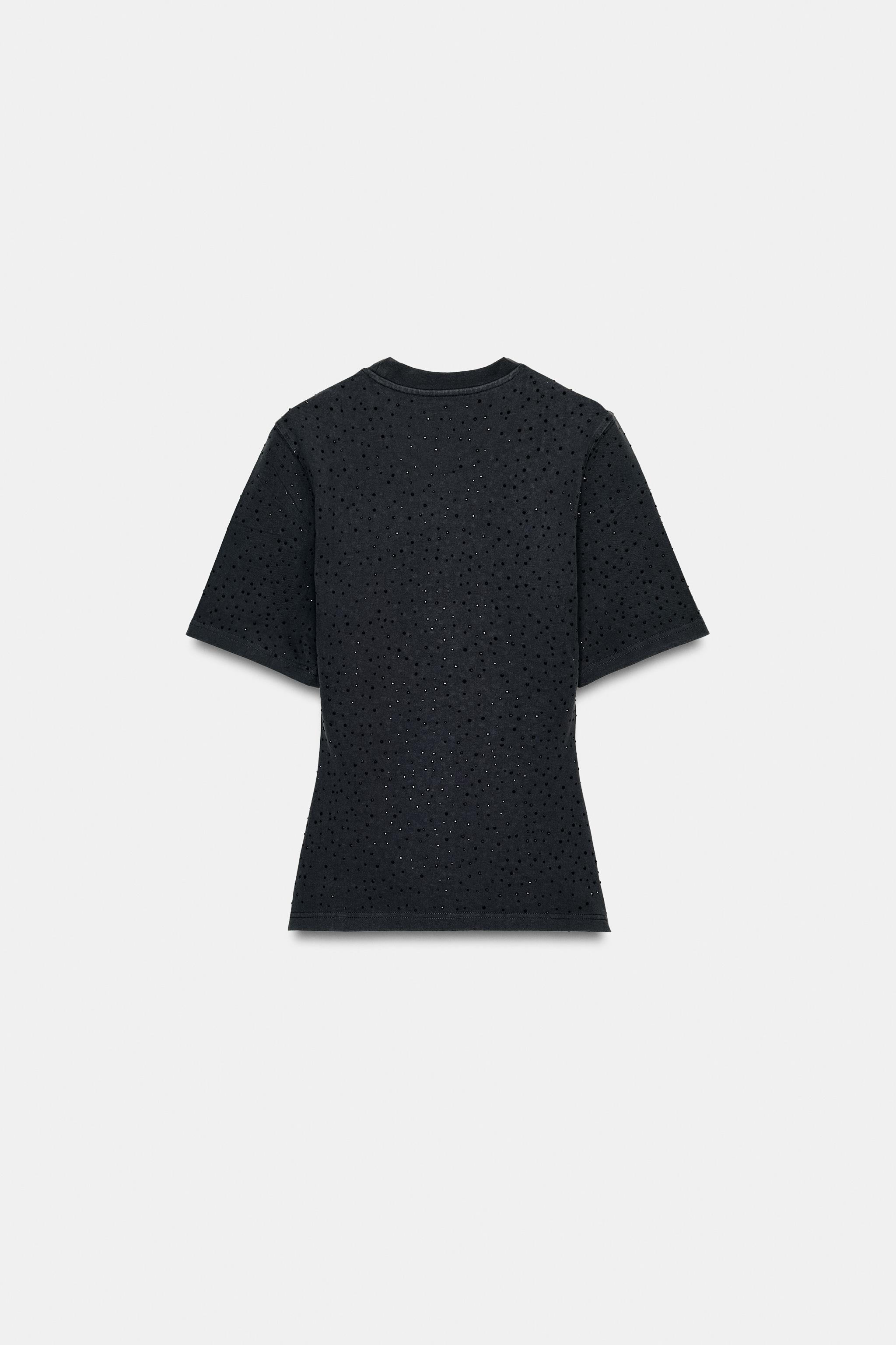 ラインストーンショートスリーブTシャツ - ブラック | ZARA Japan / 日本