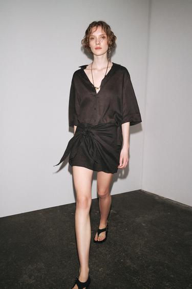 Zara ZW COLLECTION 100% LINEN SHORT SKIRT - Brown