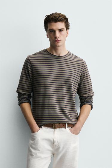 WASHED STRIPED T-SHIRT - Green / Blue by Zara
