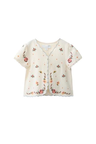 VEZENA BLUZA - Ekru barva od Zare