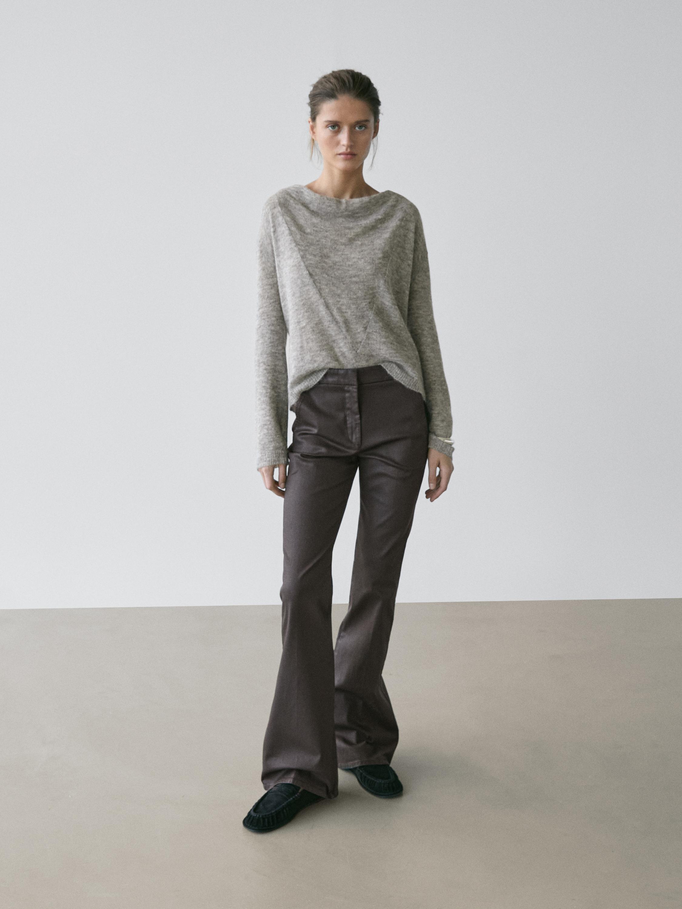 Waxed flare fit trousers