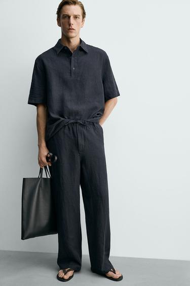 PANTALON RELAXED FIT 100% LIN - Bleu marine foncé de Zara - Image 4