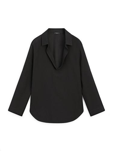 Zara Flowing cotton blend V-neck shirt - Brown