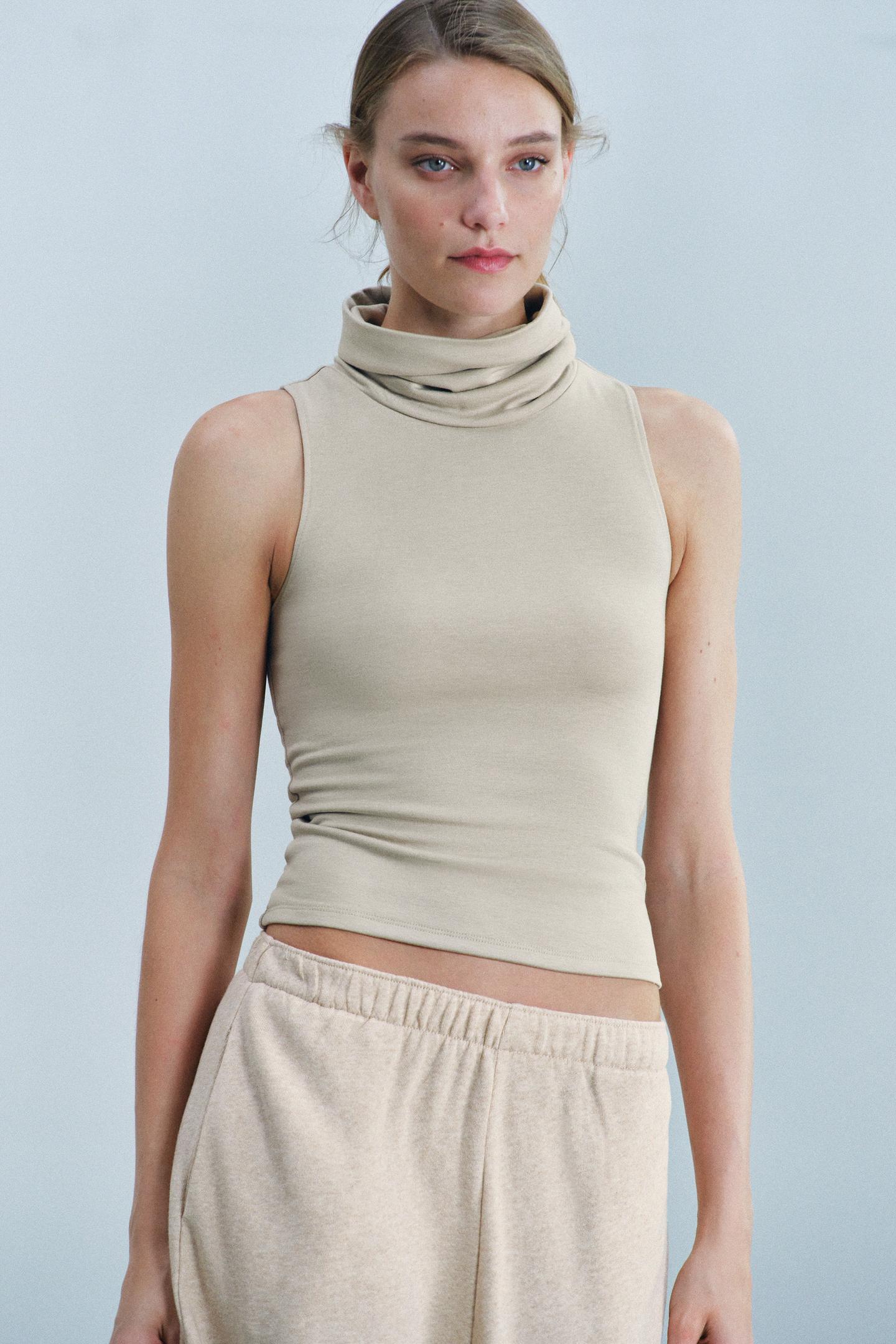 Женский топ Zara Mock Neck Top, цвет: Светлый бежевый — фото 3