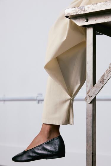 LEATHER FLAT BALLET FLATS - Black by Zara