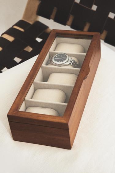 HOUTEN HORLOGEDOOS MET LINNEN - Bruin van Zara