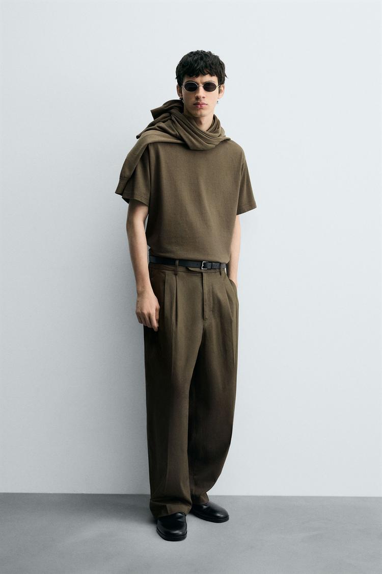 RELAXED FIT PLEATED TROUSERS Light khaki ZARA United Kingdom
