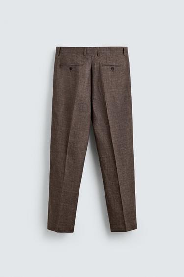 REGULAR FIT 100% LINEN TROUSERS - Brown marl by Zara - Image 7