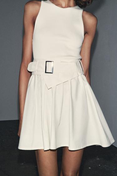 TWILL DRESS WITH CONTRAST BELT - Ecru by Zara - Image 3