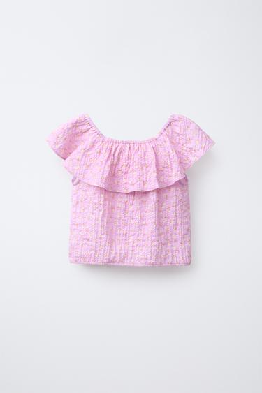 FLORAL TEXTURED SHIRT - Pink by Zara - Image 1