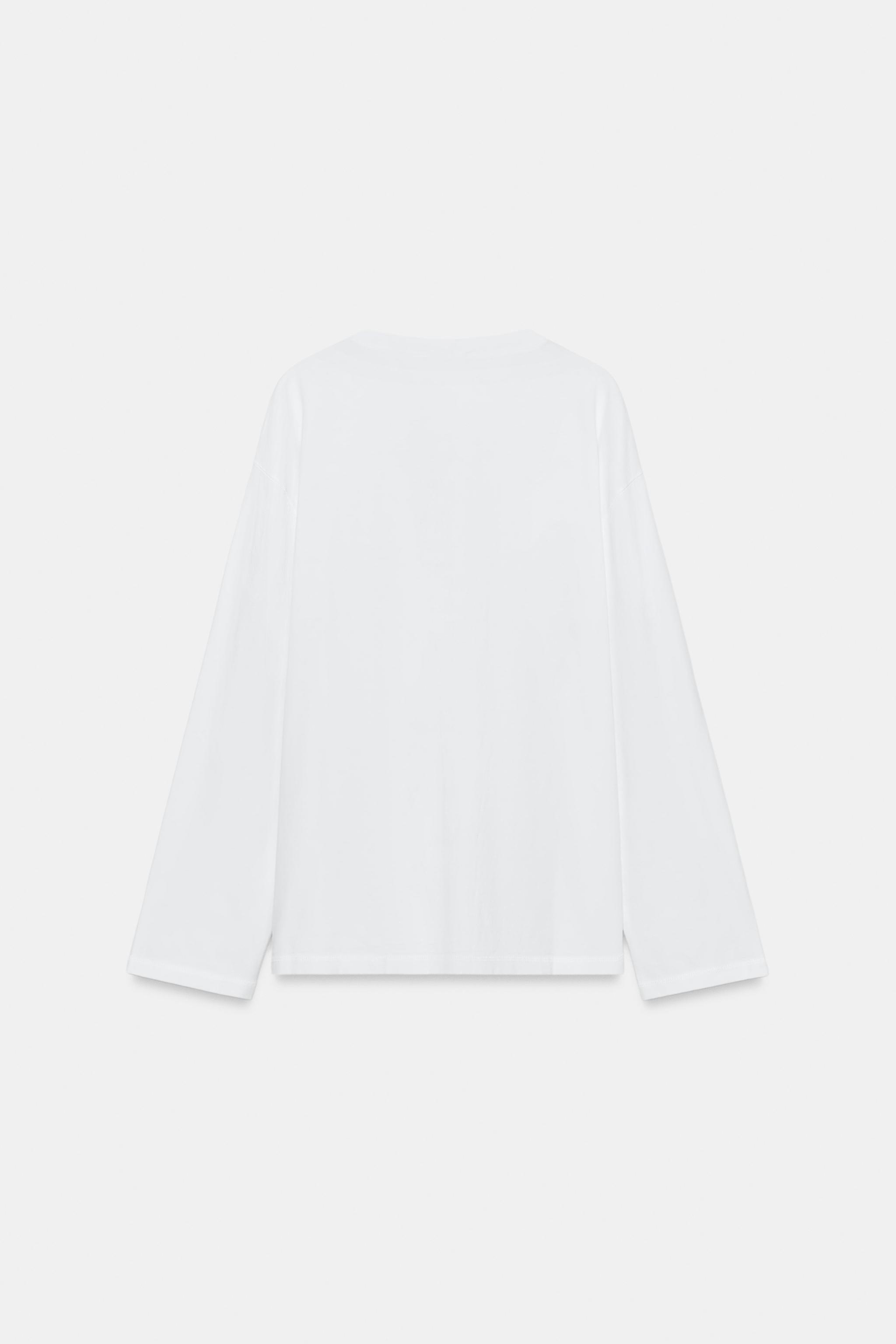Zara PAMUKLU V YAKA T-SHIRT görsel 7