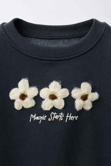 CONTRAST SWEATSHIRT WITH FLORAL APPLIQUÉ - Dark anthracite by Zara - Image 2