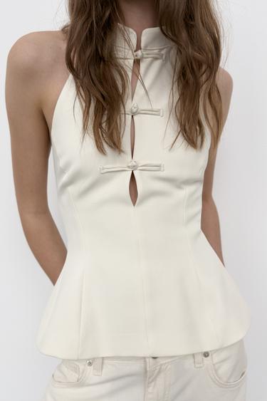 HALTER TOP WITH FIREMAN CLASPS - Oyster-white by Zara