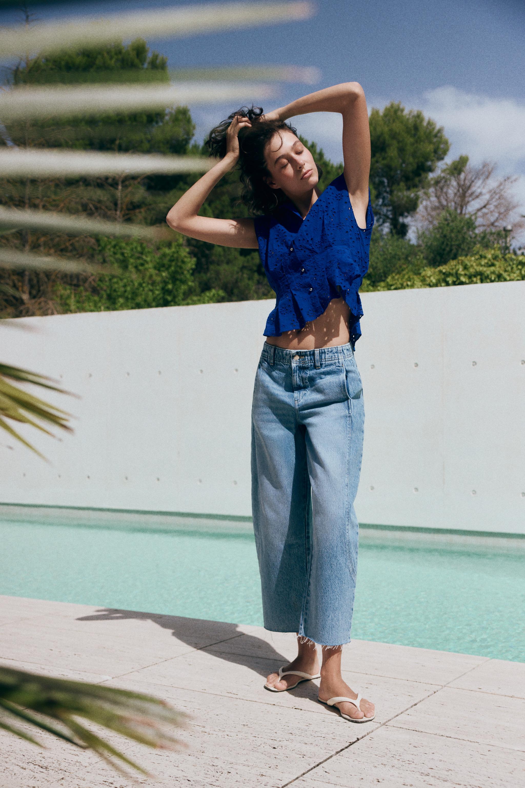 Женские рубашки Zara EMBROIDERED EYELET TOP