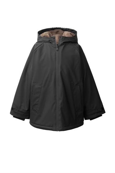 WATER-RESISTANT FAUX SHEARLING LINED RAINCOAT - Black by Zara