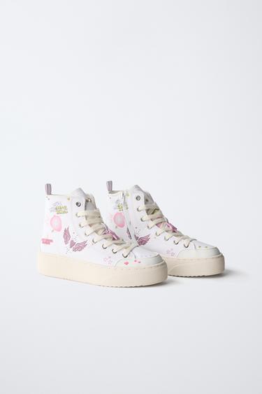 Zara PRINTED HIGH-TOP SNEAKERS - White