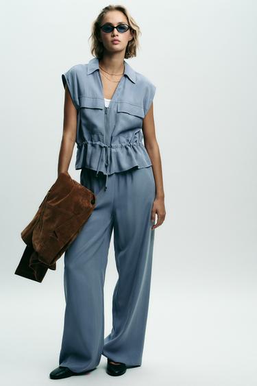 توب SAFARI ناعم الملمس - أزرق / رمادي الخاص بـ Zara