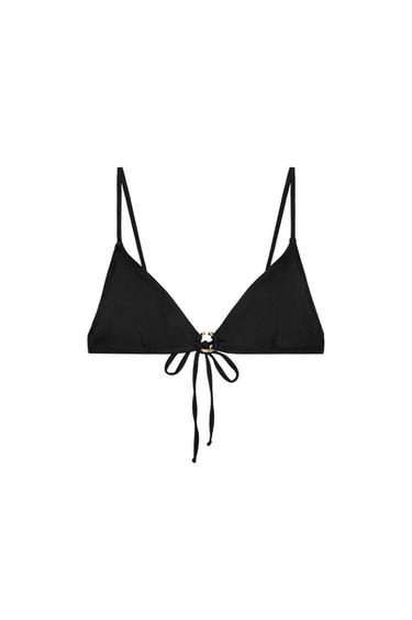 Zara TRIANGLE BIKINI TOP WITH METAL RING - Black