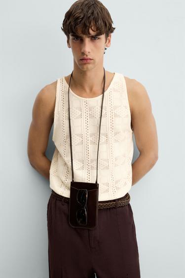 CAMISETA TANK CALADOS - Blanco roto de Zara