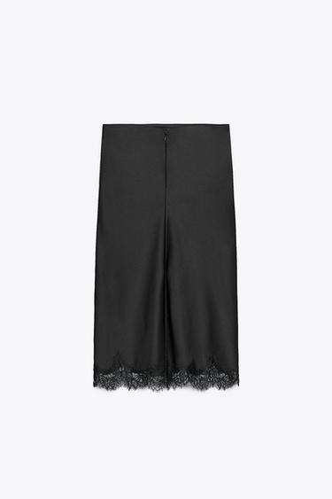 JUPE SATINÉE À DENTELLE ZW COLLECTION - Noir de Zara - Image 5
