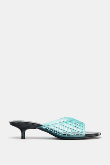 RUBBERISED-EFFECT KITTEN-HEEL MULES - Sky Blue by Zara