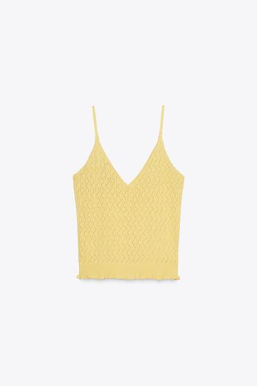 TOP EN MAILLE POINTELLE À VOLANTS - Jaune clair de Zara - Image 6