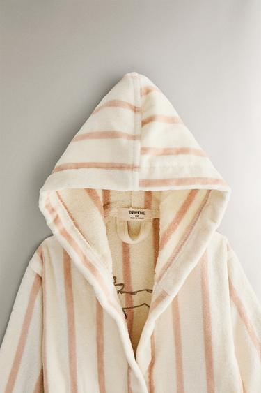 PEIGNOIR ENFANT RAYURES CHIEN PATINEUR - Rose / Blanc de Zara - Image 1