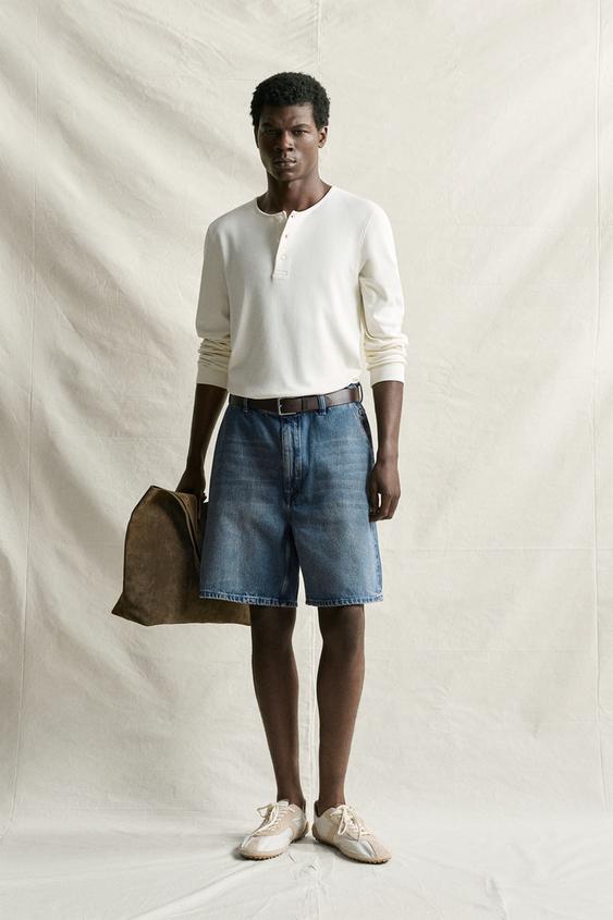 BERMUDA EN JEAN À EFFET CIRÉ - Bleu moyen de Zara - Image 0