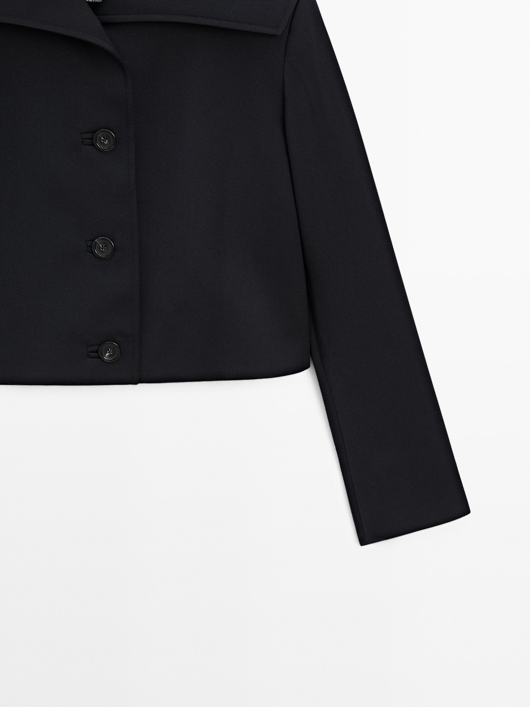 Wool blend sailor collar jacket - Navy blue | ZARA United States