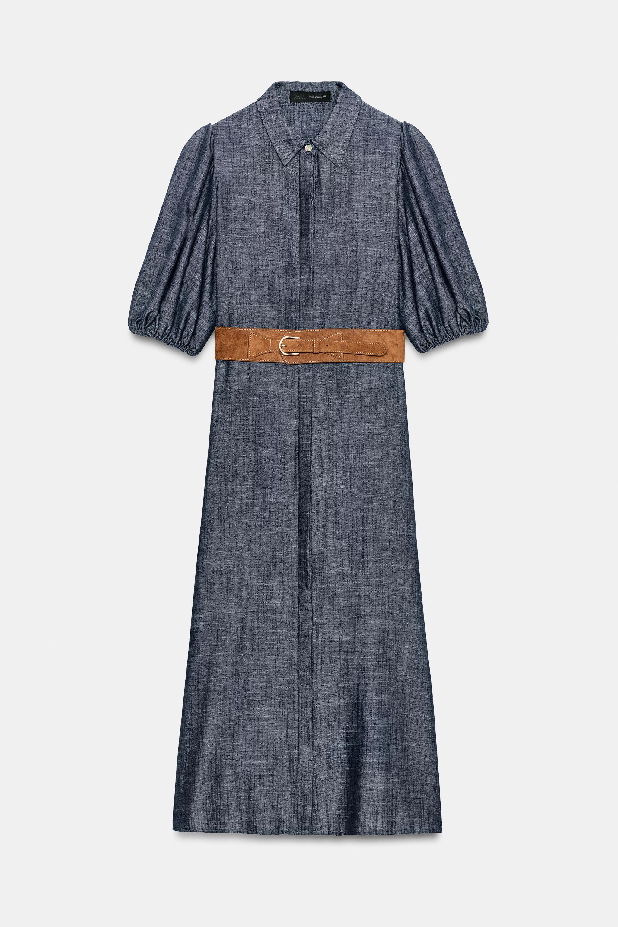LINEN BLEND MIDI DRESS WITH BELT
