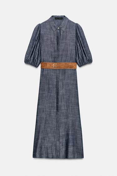 MIDI DRESS WITH BELT - Indigo by Zara