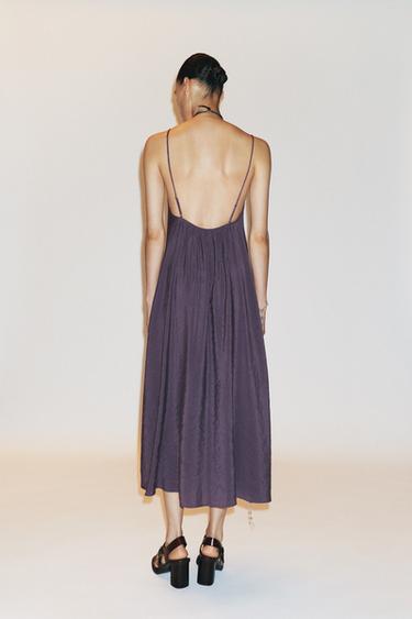 FLOWING MIDI DRESS WITH RUFFLED NECK - Purple by Zara - Image 3
