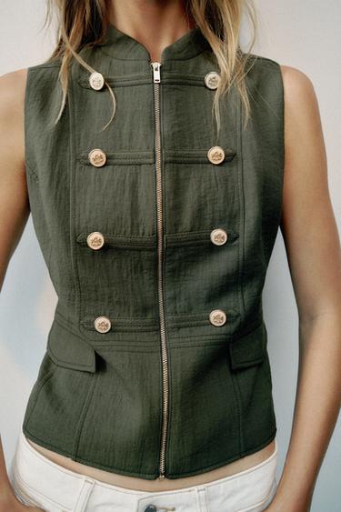 ჟილეტი ელვა-შესაკრავით და მარყუჟებით - Zara-ს Dark khaki