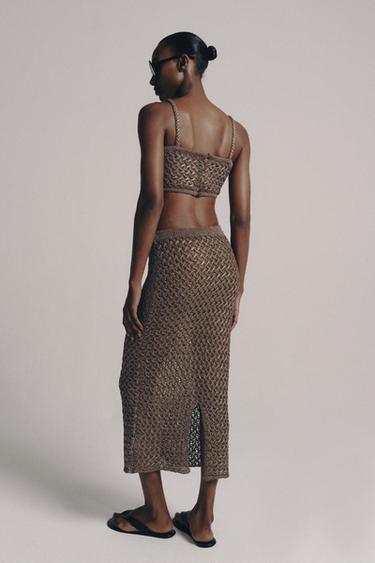 CABLE KNIT MIDI SKIRT - mink brown by Zara - Image 2