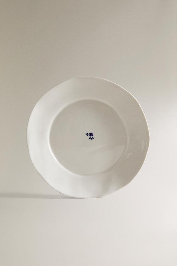 FLORAL PORCELAIN DINNER PLATE - White / Navy by Zara - Image 0