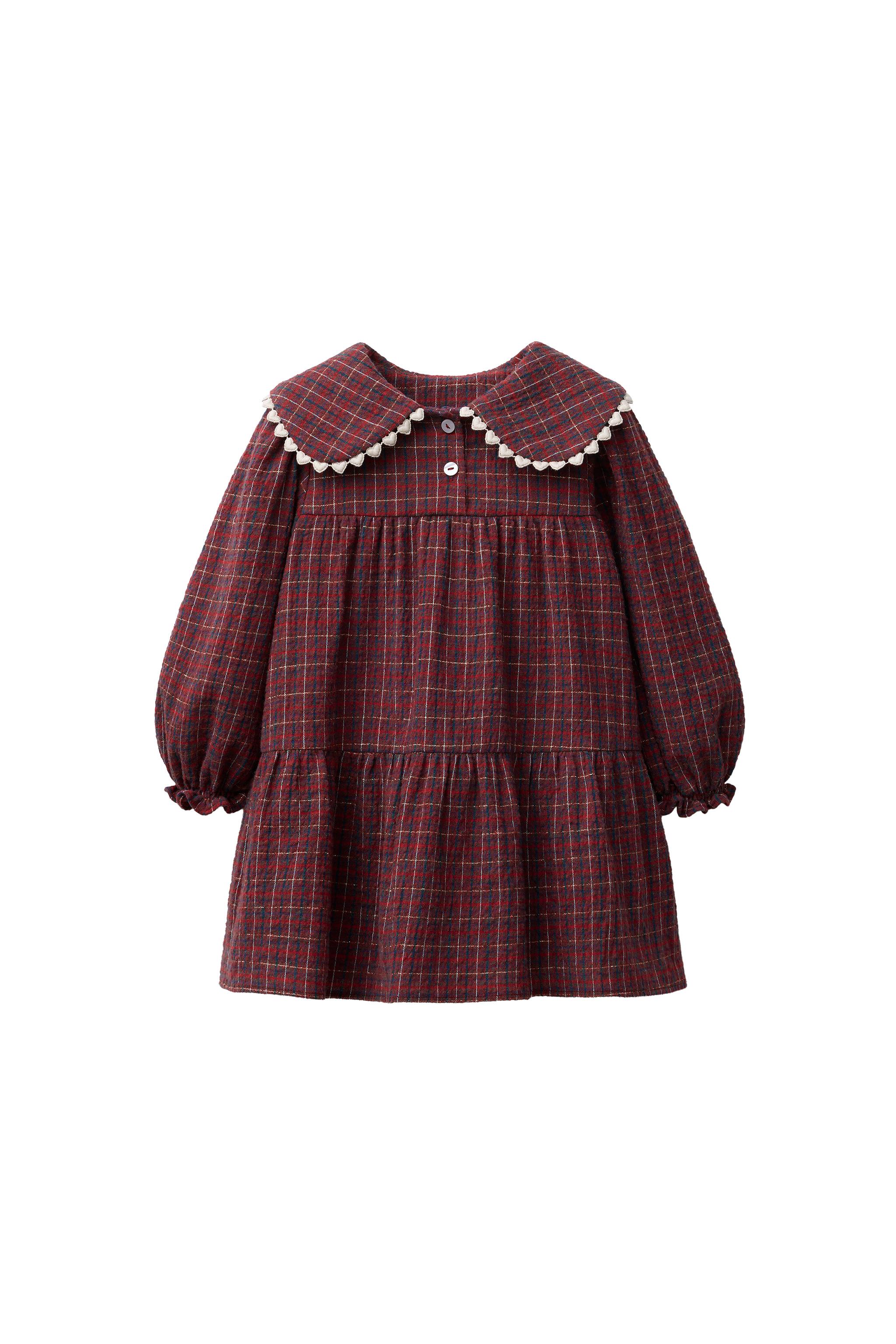 red tartan dress zara PLAID DRESS WITH HEART LACE TRIM - Red