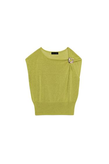 KNIT TOP WITH METAL TRIM - Olive green by Zara