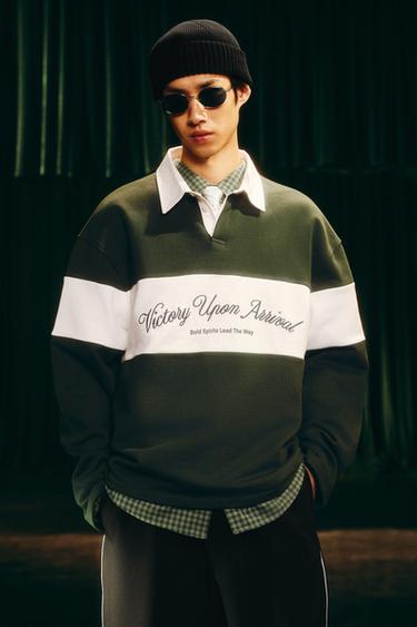 Zara 拼色刺繡 POLO 衫 - 綠色