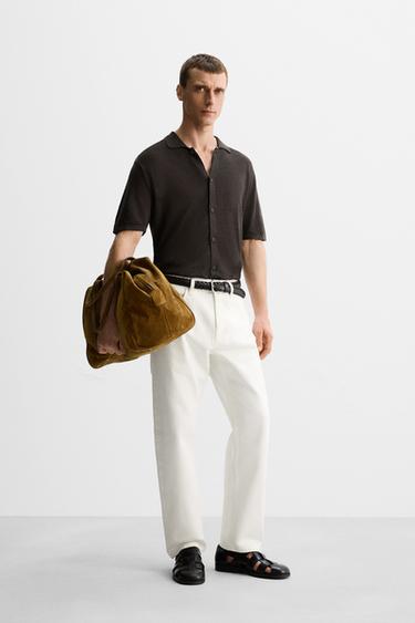 100% LINEN KNITTED SHIRT - Brown by Zara - Image 0