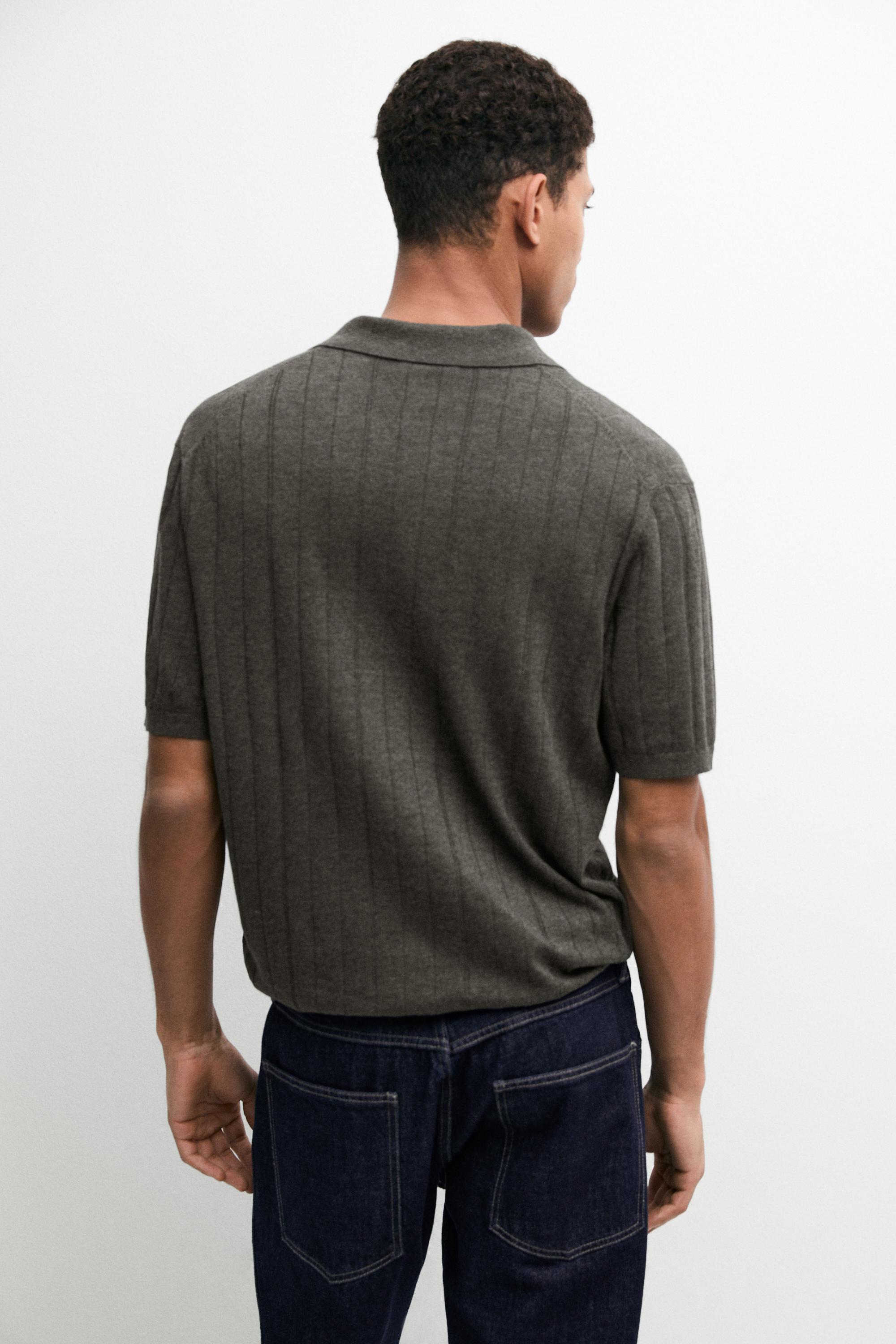 Knit cotton blend polo shirt with short sleeves