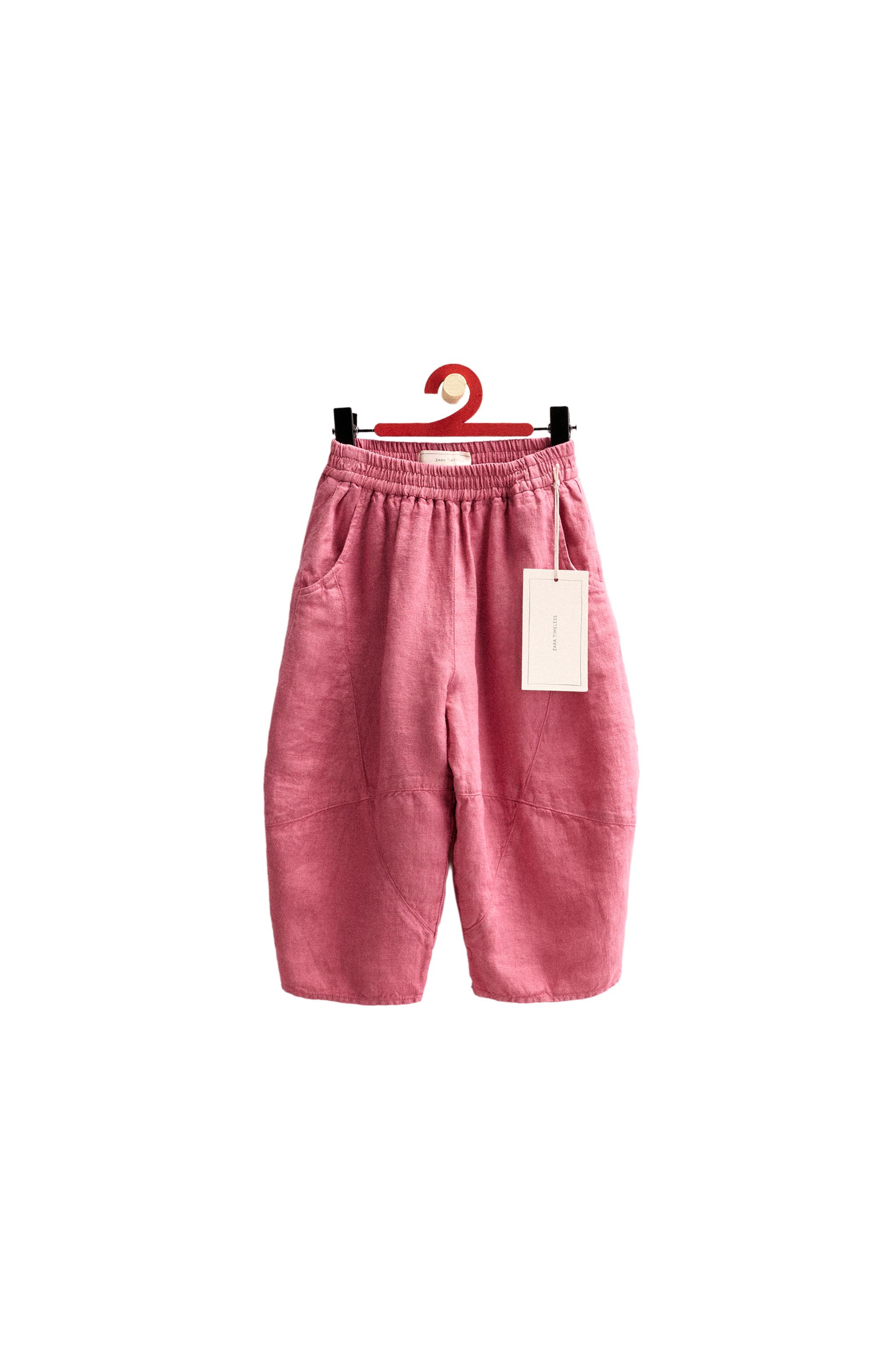 ZARA TIMELESS - 100% LINEN BALLOON PANTS WITH CUT-OUTS - Mid-blue